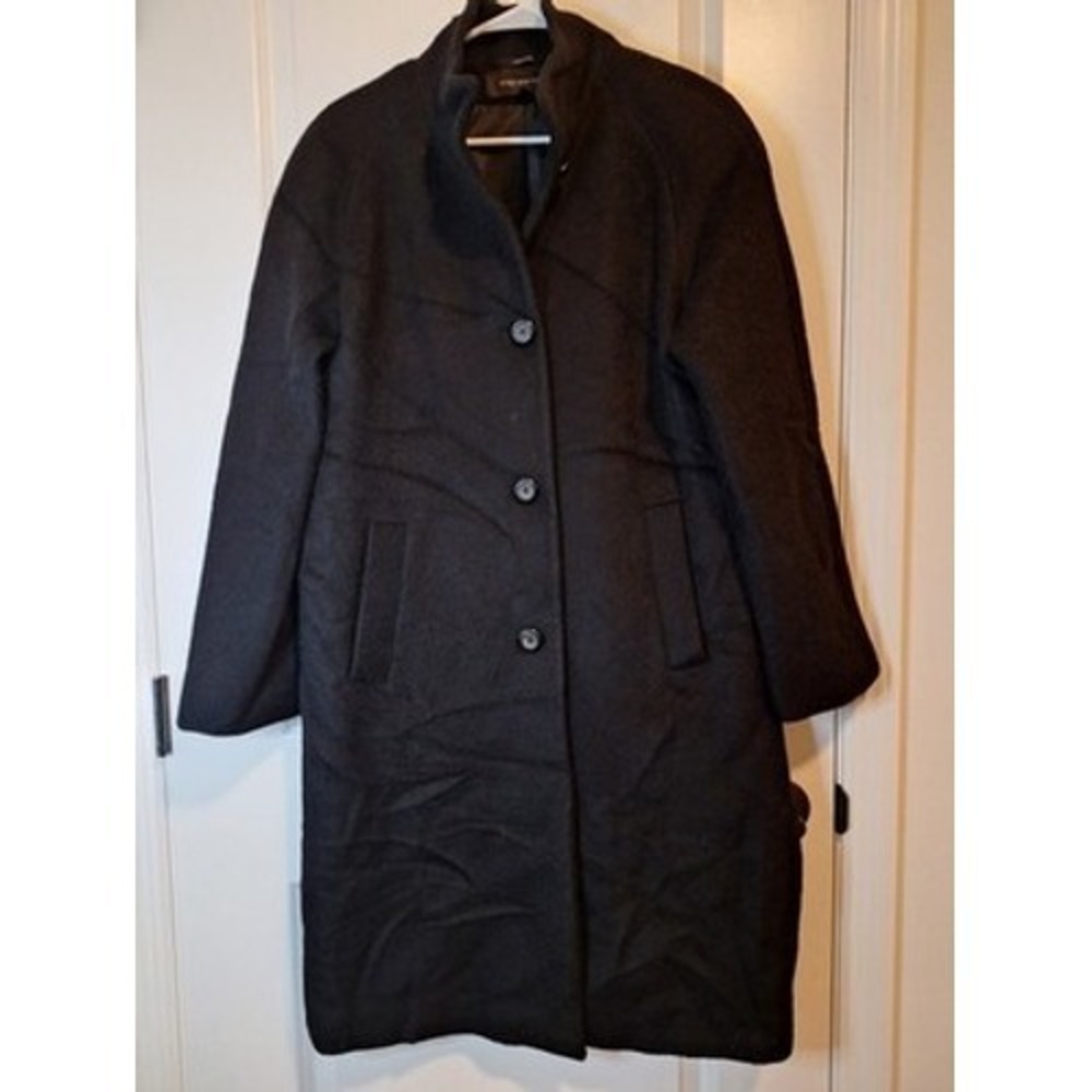 Jones New York Wool Alpaca Blend Women's Long Black Coat‎ Size Six